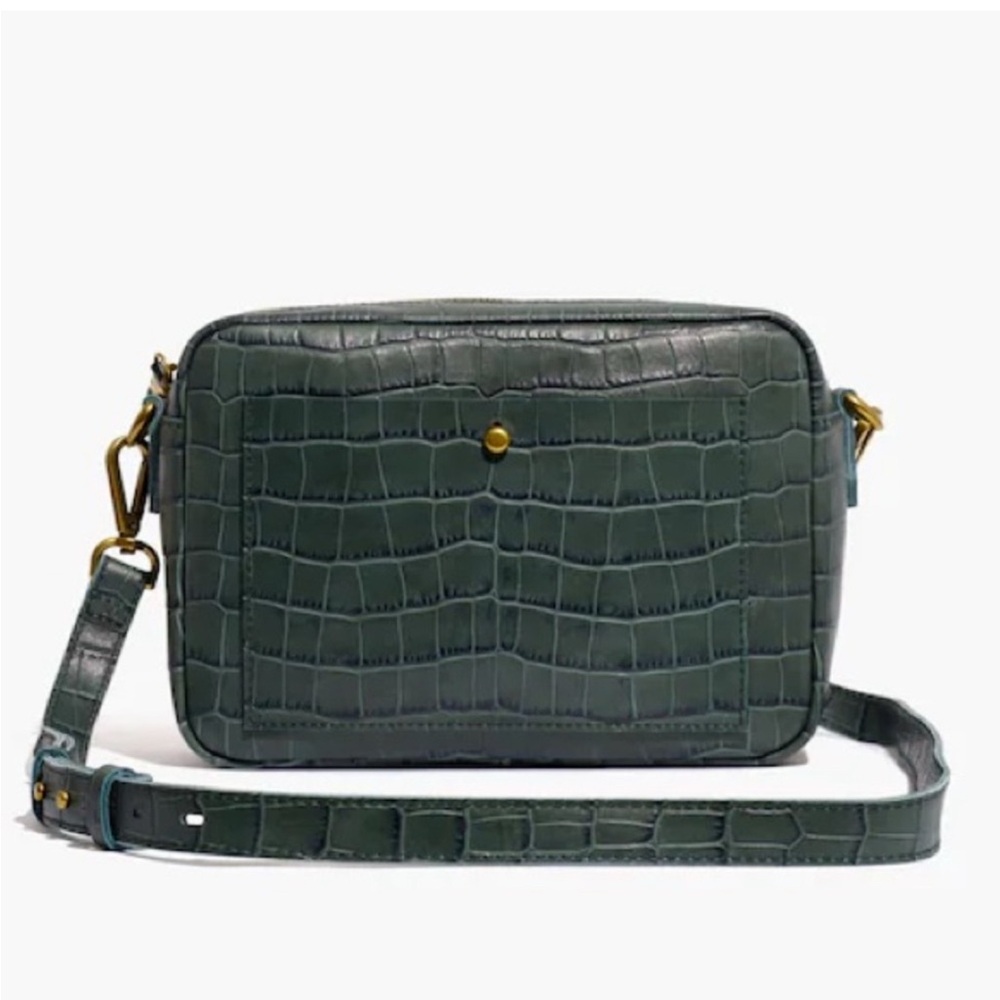 Madewell Green Croc-Embossed Crossbody Bag